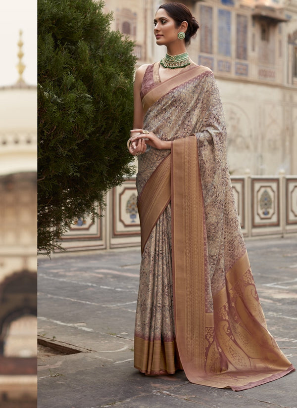 Lassya Fashion Dusty Pink Soft Tissue Silk Wedding Saree with Contrast Border