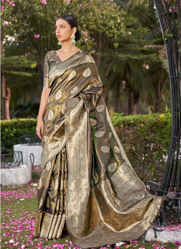 Lassya Fashion Dark Grey Simar Silk Saree with Matching Blouse