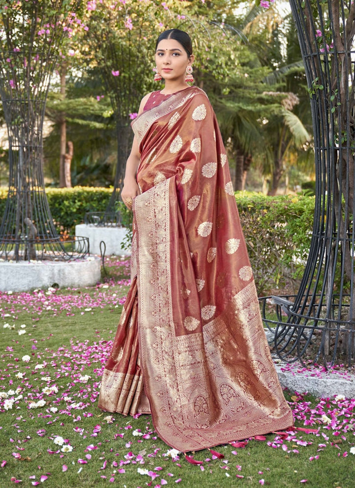 Lassya Fashion Copper Red Simar Silk Saree with Matching Blouse