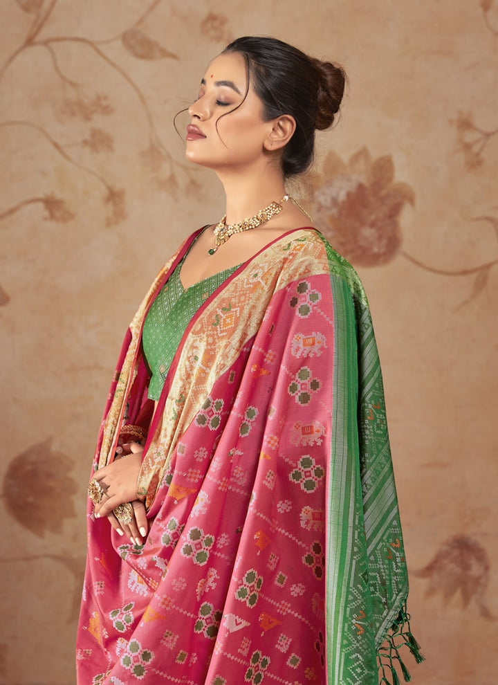 Lassya Fashion Baby Pink Patola Silk Saree with Matching Blouse