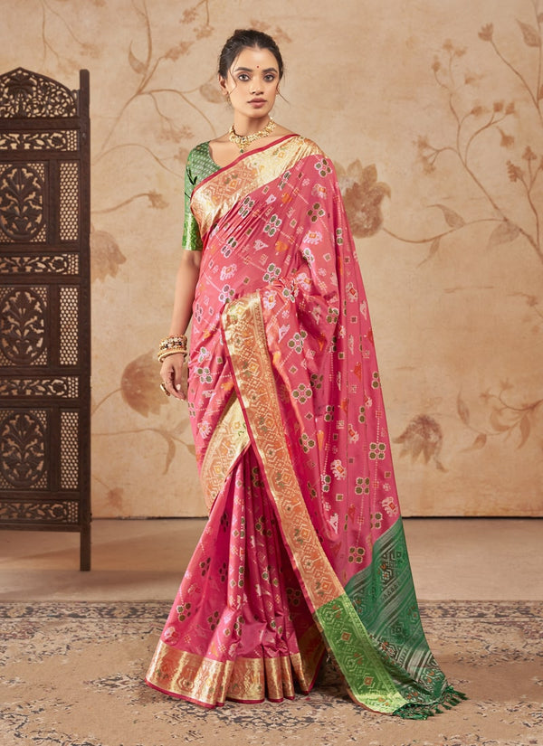 Lassya Fashion Baby Pink Patola Silk Saree with Matching Blouse