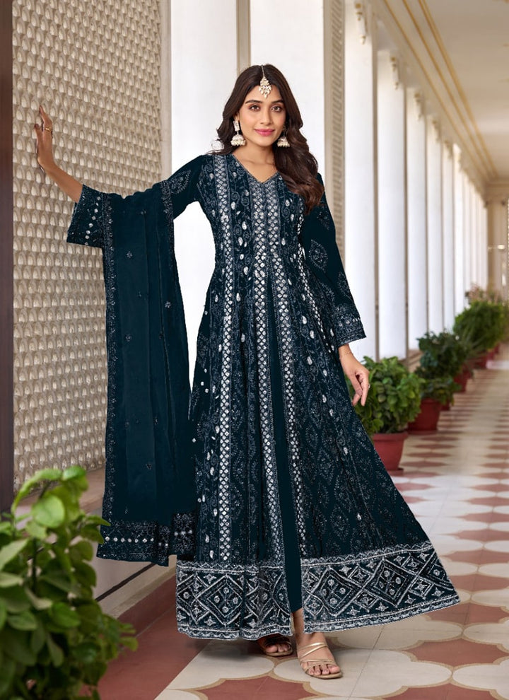 Lassya Fashion Navy Blue Heavy Faux Georgette Anarkali Dress