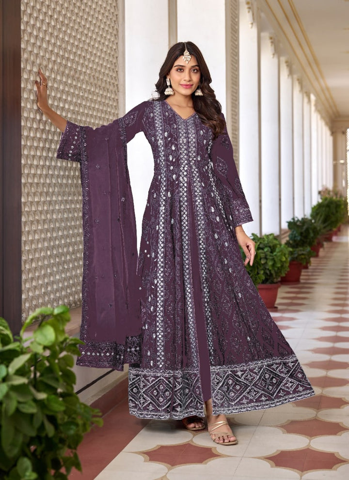 Lassya Fashion Purle Heavy Faux Georgette Anarkali Dress