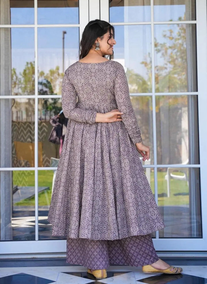 Lassya Fashion Lavender Cotton Silk Anarkali Palazzo Suit