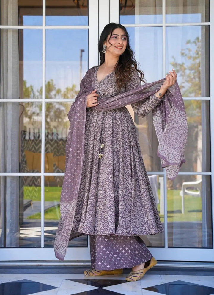 Lassya Fashion Lavender Cotton Silk Anarkali Palazzo Suit