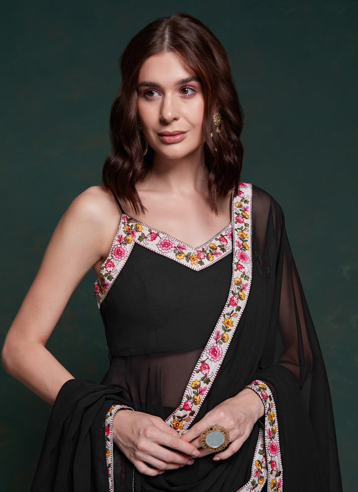 Lassya Fashion Midnight Black Flared Party Wear Gown with Dupatta