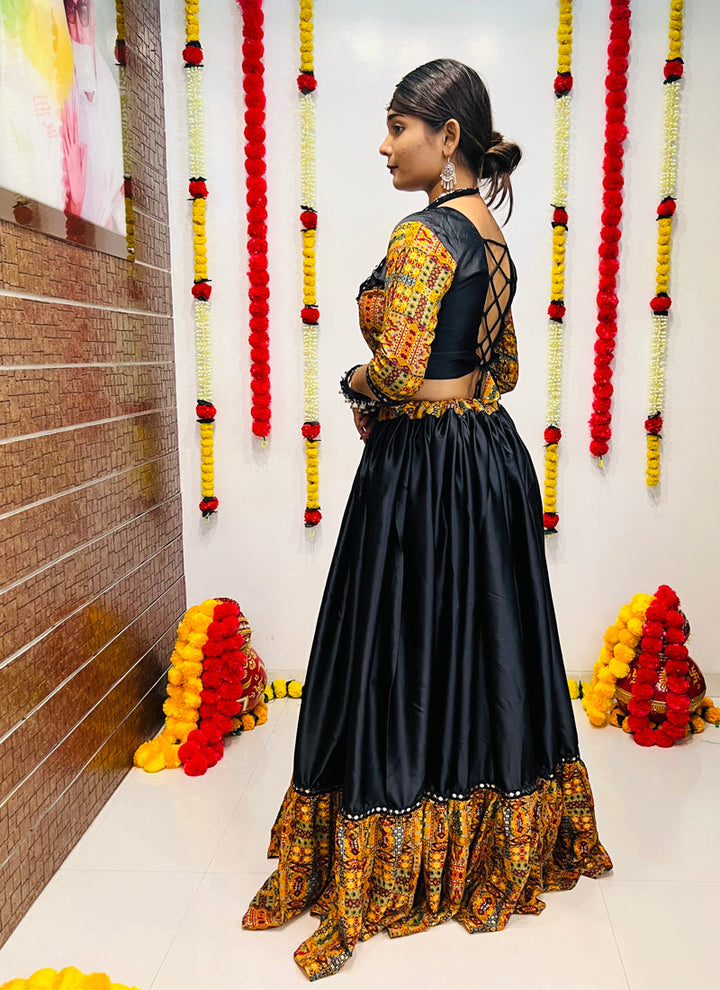 Lassya Fashion Midnight Black Elegant Festive Wear Silk and Reyon Lehenga Set