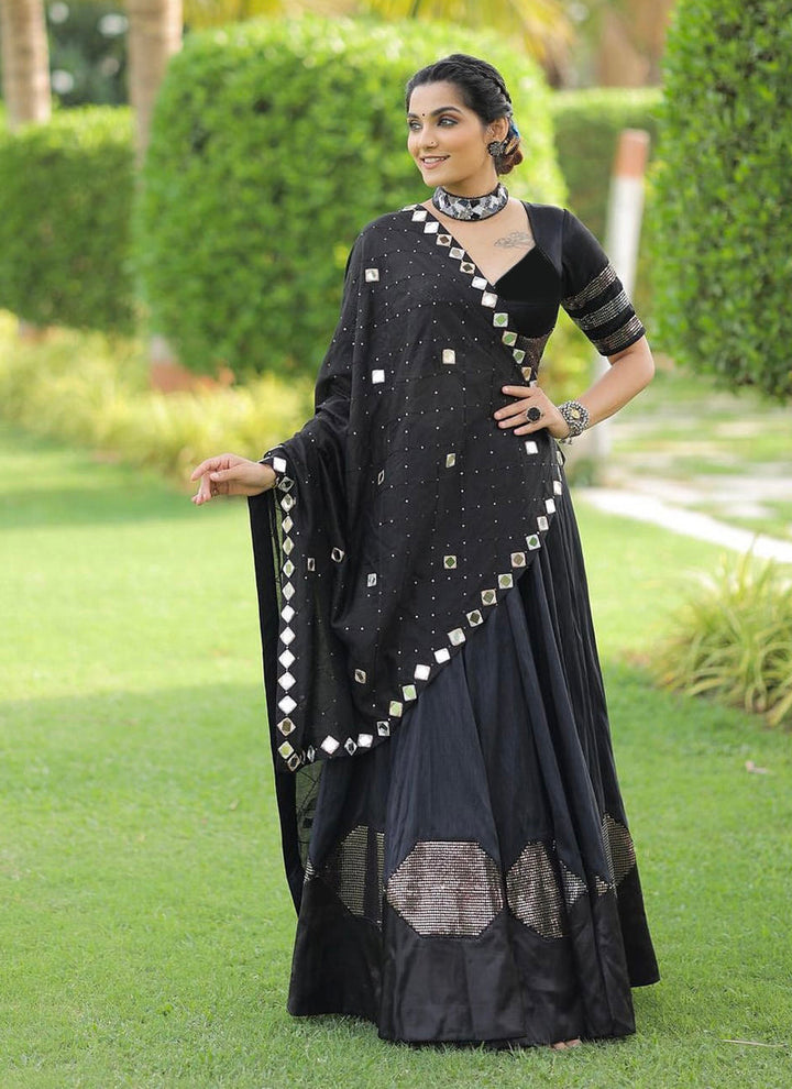 Lassya Fashion  Jade Black Festive Wear Cotton Silk Lehenga Set