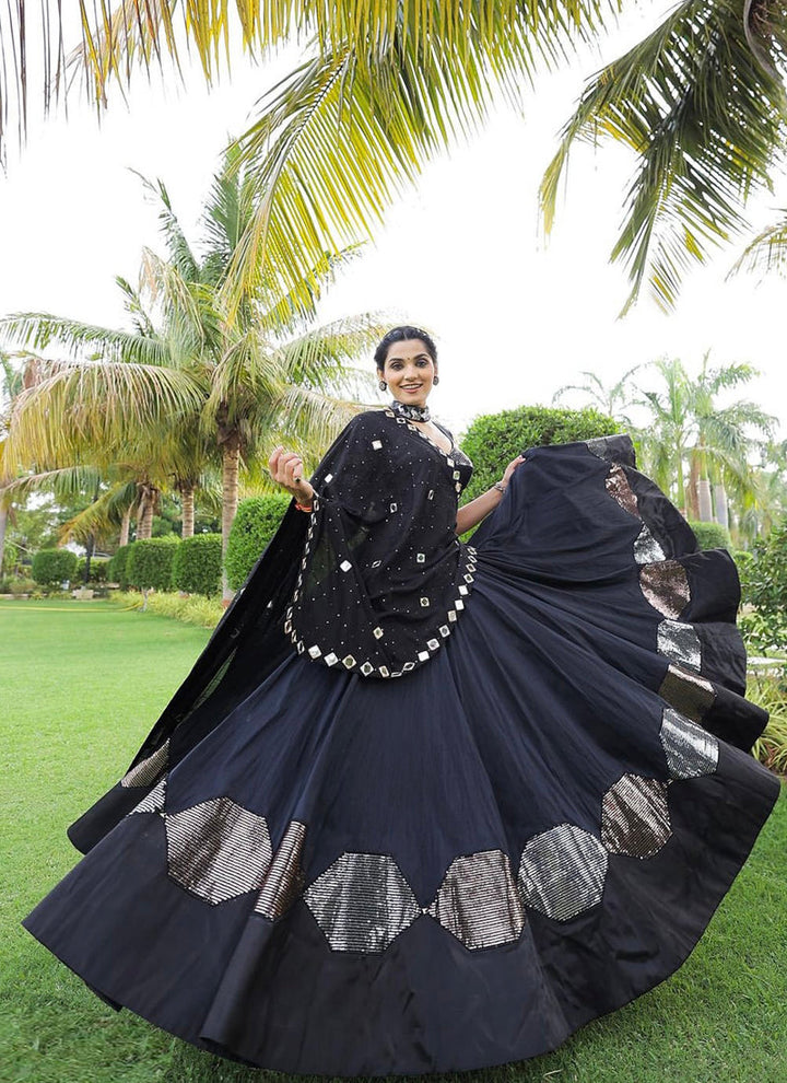 Lassya Fashion  Jade Black Festive Wear Cotton Silk Lehenga Set