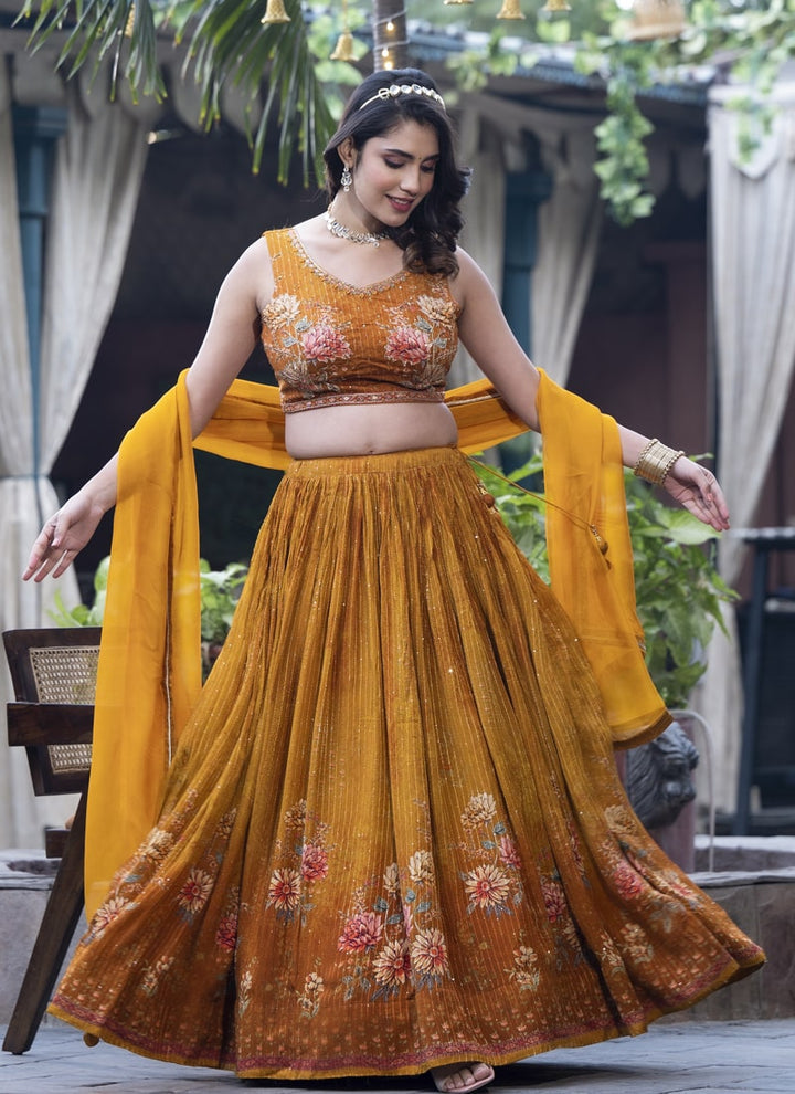 Lassya Fashion  Mustard Yellow Exquisite Engagement Lehenga Set with Sequin