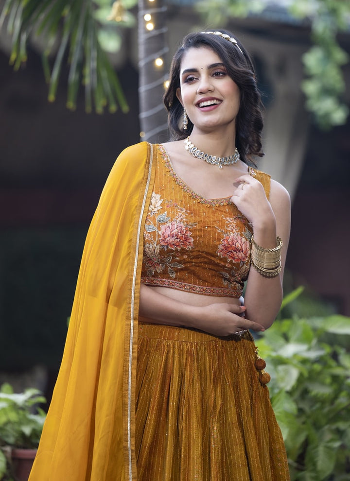 Lassya Fashion  Mustard Yellow Exquisite Engagement Lehenga Set with Sequin