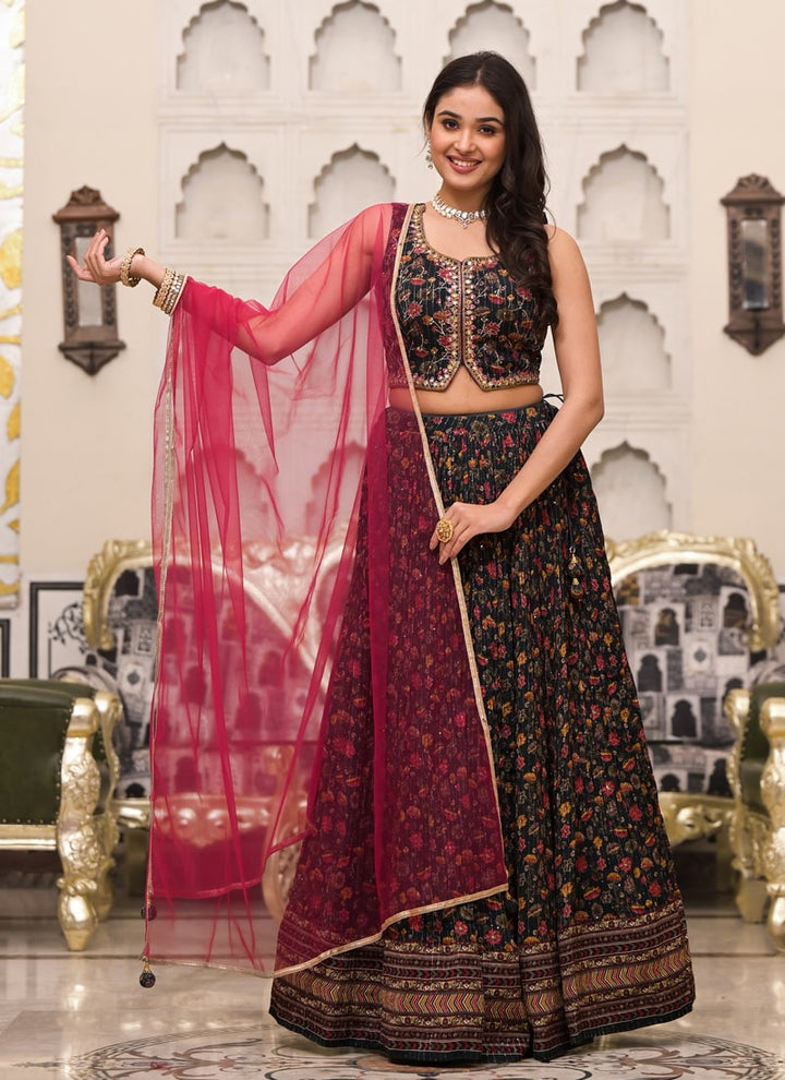 Lassya Fashion  Dark Black Elegant Engagement Lehenga Set