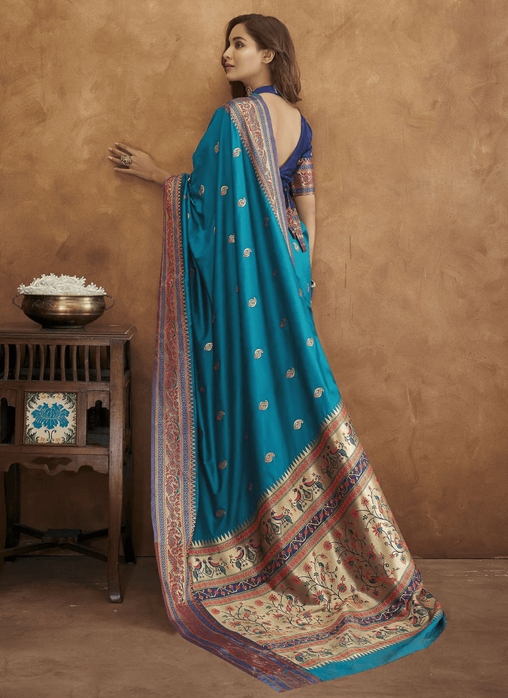 Lassya Fashion Royal Blue Soft Pethani Silk Saree with Meenakari Weaving