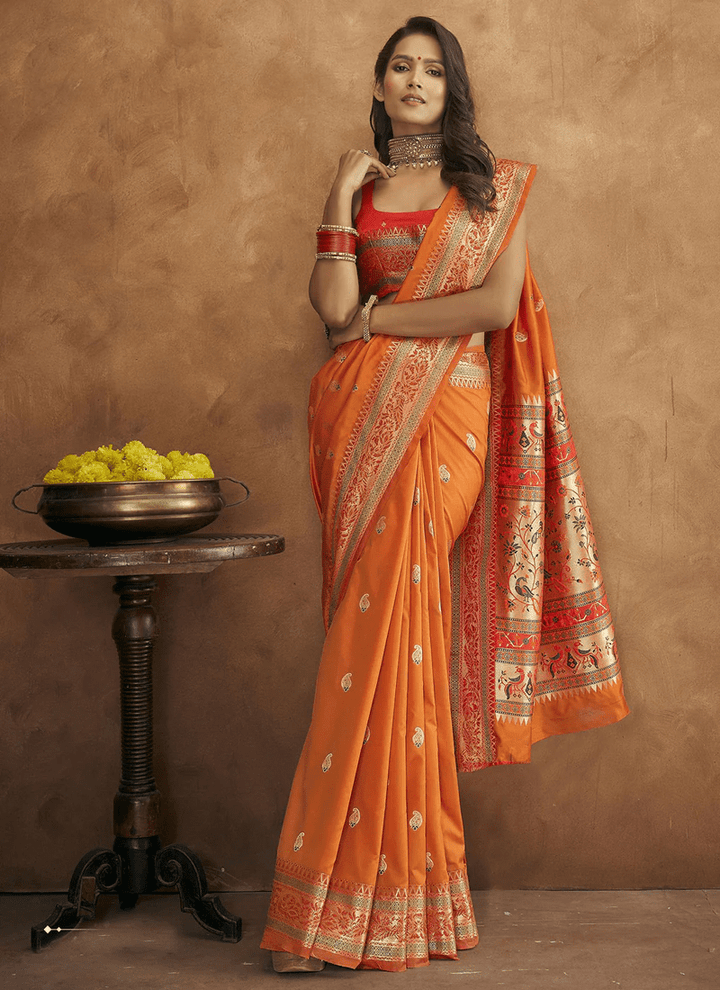 Lassya Fashion Royal orange Soft Pethani Silk Saree with Meenakari Weaving