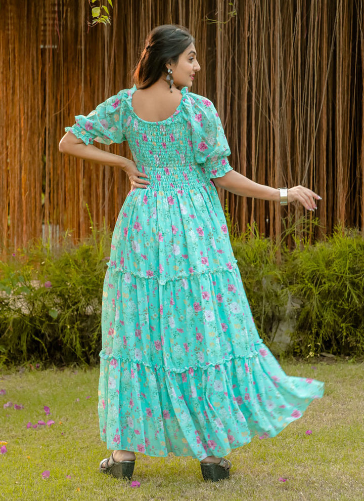 Lassya Fashion  Sea Green Casual Georgette Maxi Dress