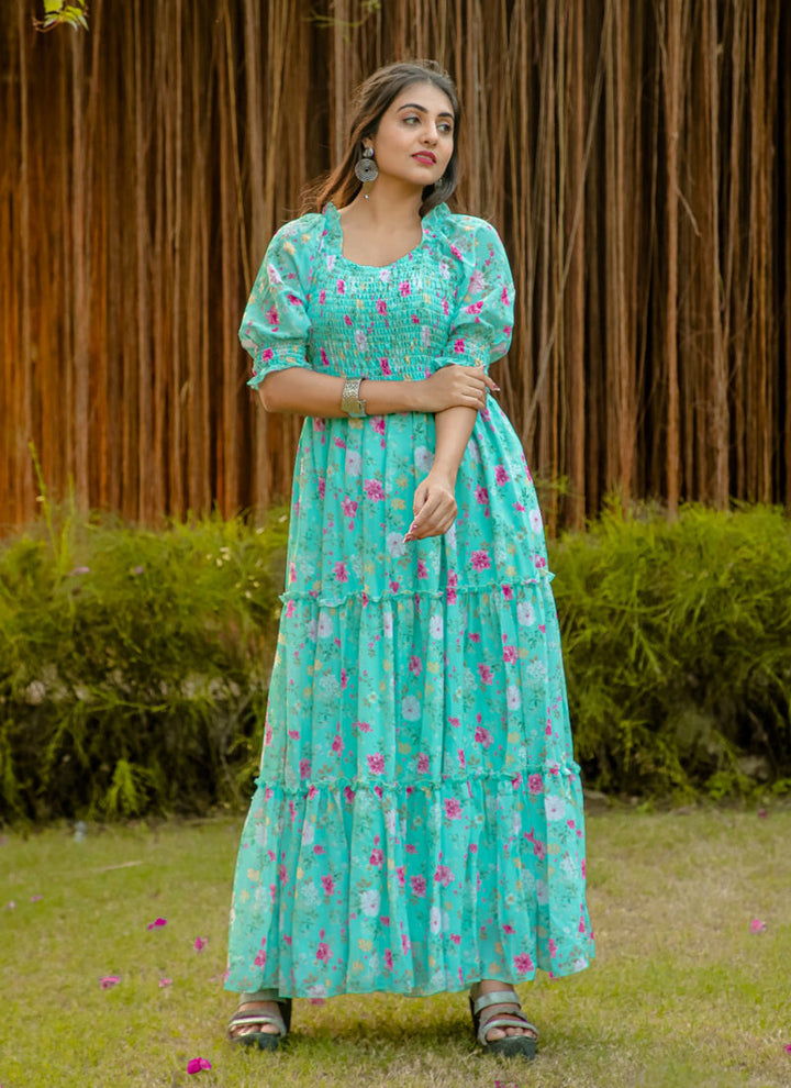 Lassya Fashion  Sea Green Casual Georgette Maxi Dress