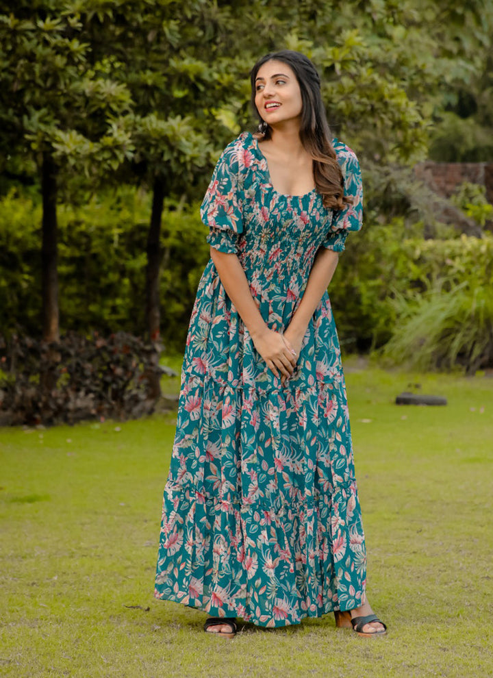 Lassya Fashion  Teal Green Casual Georgette Maxi Dress