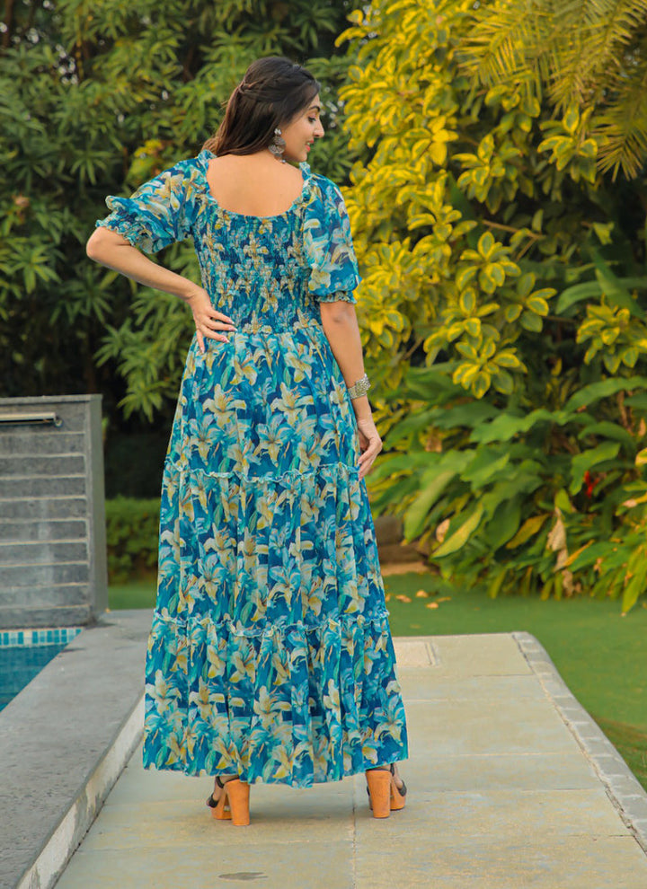 Lassya Fashion  Turquoise Green Casual Georgette Maxi Dress