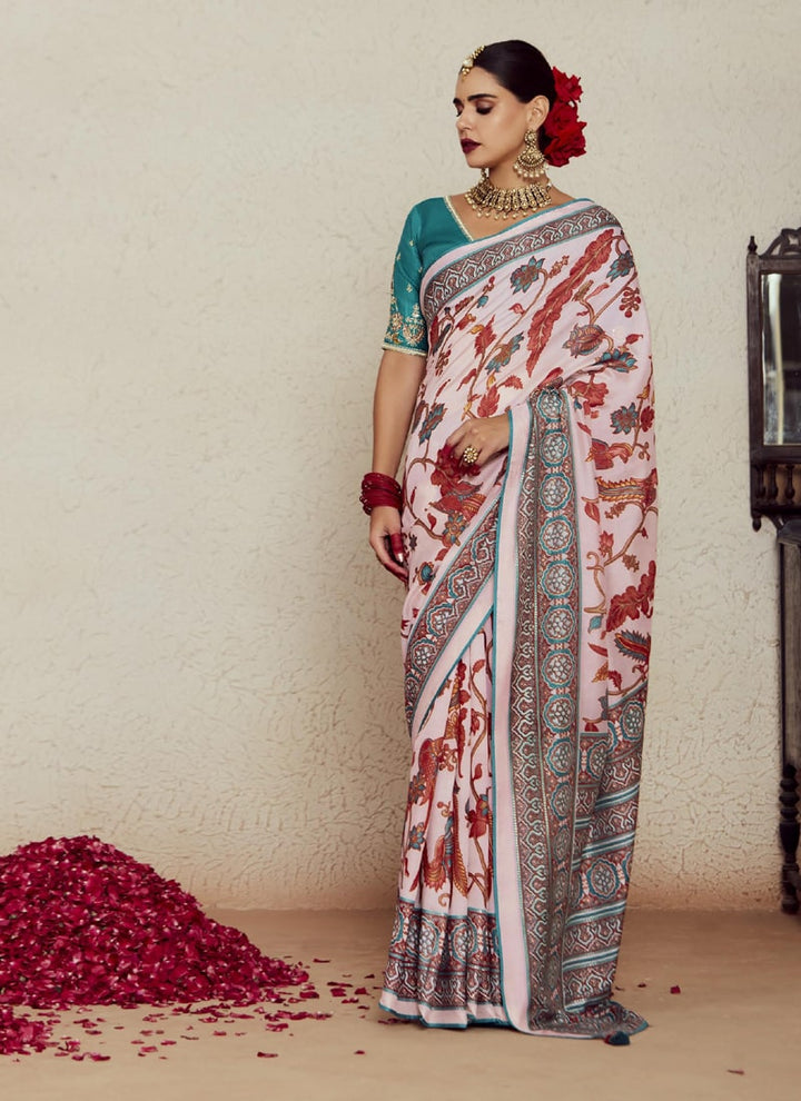 Lassya Fashion  Pale Pink Wedding Saree with Embroidered Blouse