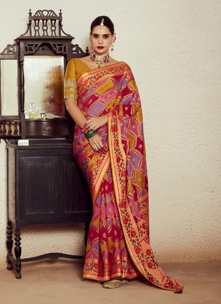 Lassya Fashion  Mustard Yellow Wedding Saree with Embroidered Blouse