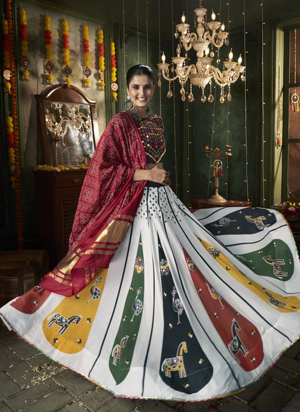 Lassya Fashion White-Black Mirror Work Festive Chaniya Choli