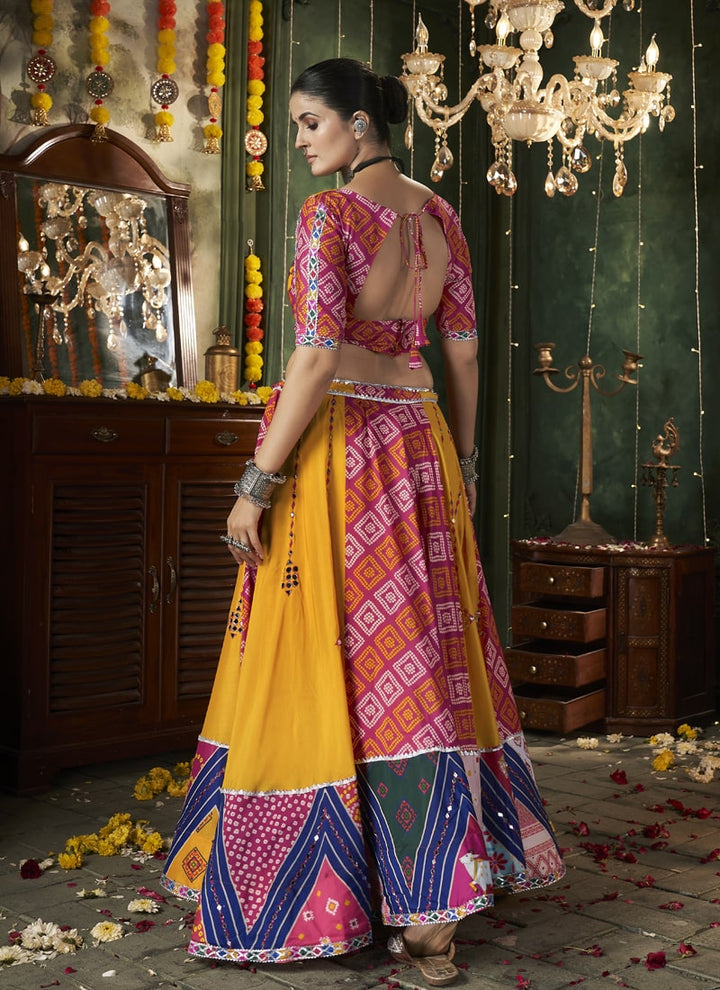 Lassya Fashion Amber Yellow Customizable Mirror Work Chaniya Choli