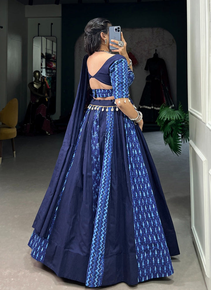 Lassya Fashion Navy Blue Elegant Blue Cotton Navratri Lehenga