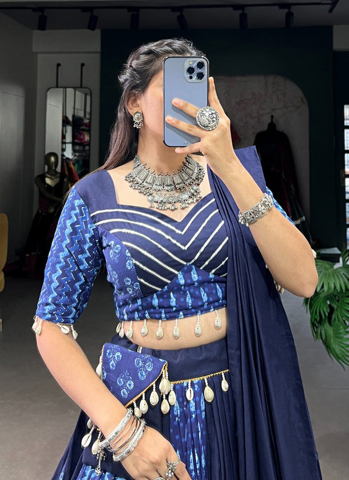 Lassya Fashion Navy Blue Elegant Blue Cotton Navratri Lehenga