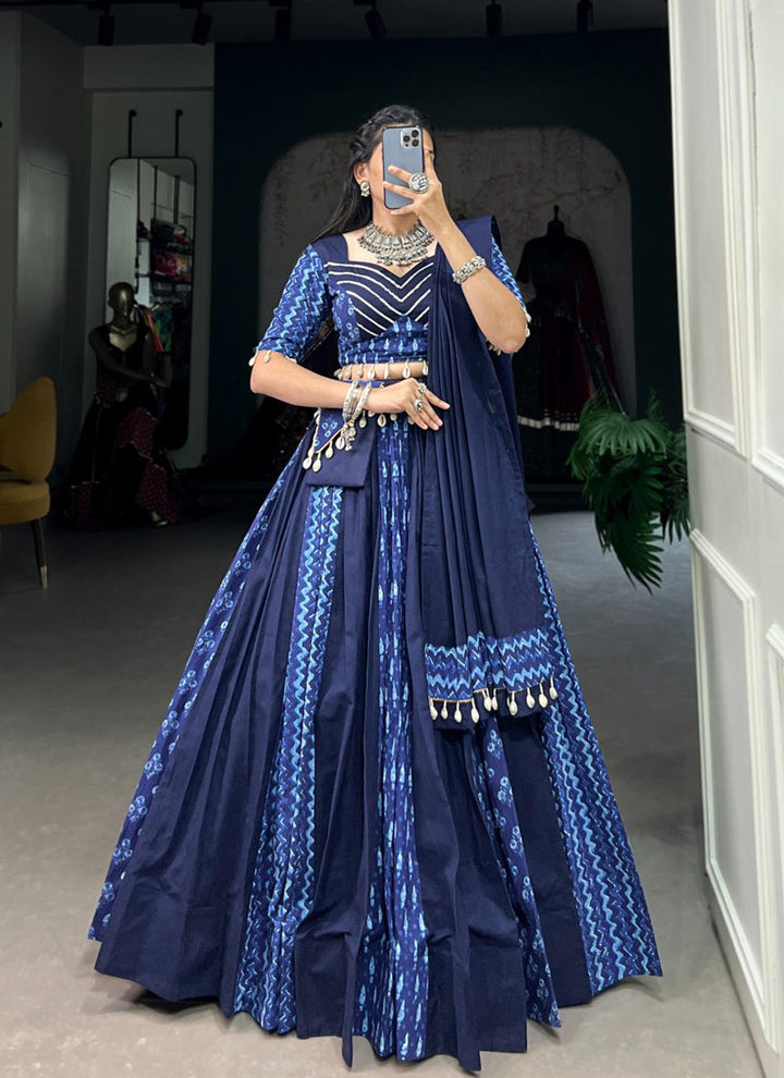 Lassya Fashion Navy Blue Elegant Blue Cotton Navratri Lehenga