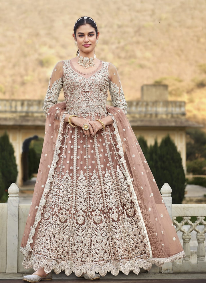 Lassya Fashion Peach Pink Heavy Coding Anarkali Dress