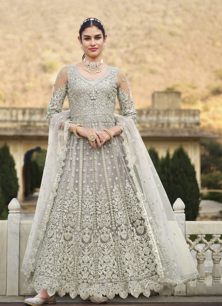 Lassya Fashion Slate Grey Heavy Coding Anarkali Dress