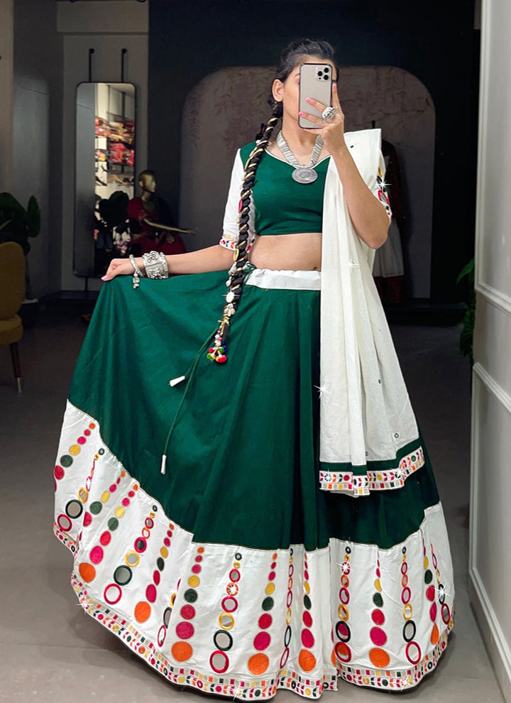 Lassya Fashion Bottle Green Original Mirror Work Festive Lehenga