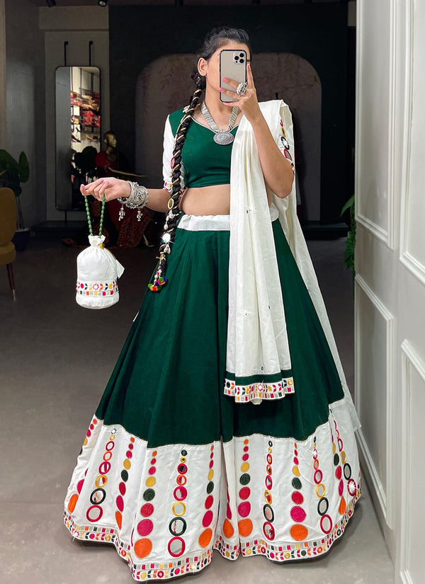 Lassya Fashion Bottle Green Original Mirror Work Festive Lehenga