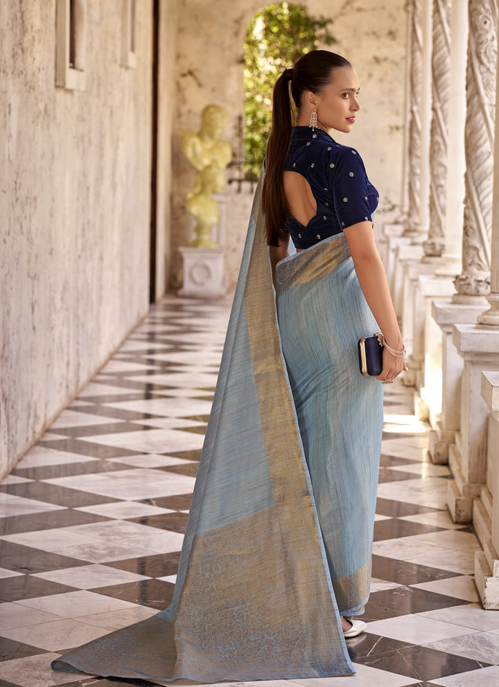 Lassya Fashion Slate grey Elegant Linen Wedding Saree