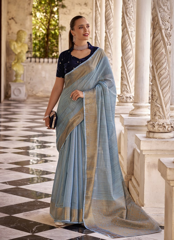 Lassya Fashion Slate grey Elegant Linen Wedding Saree