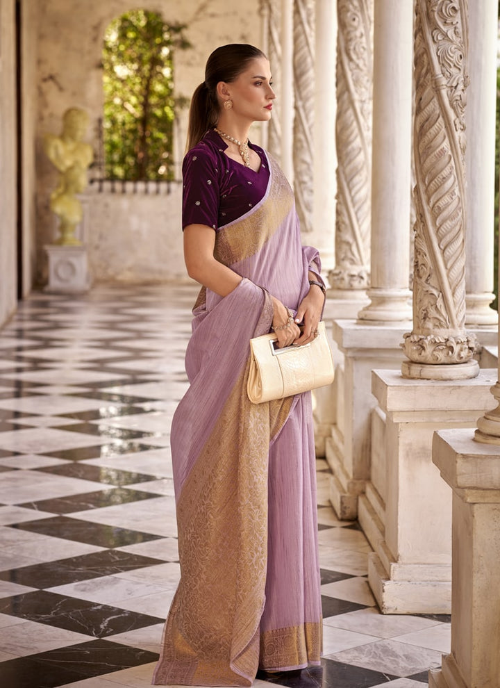 Lassya Fashion Lavender Elegant Linen Wedding Saree