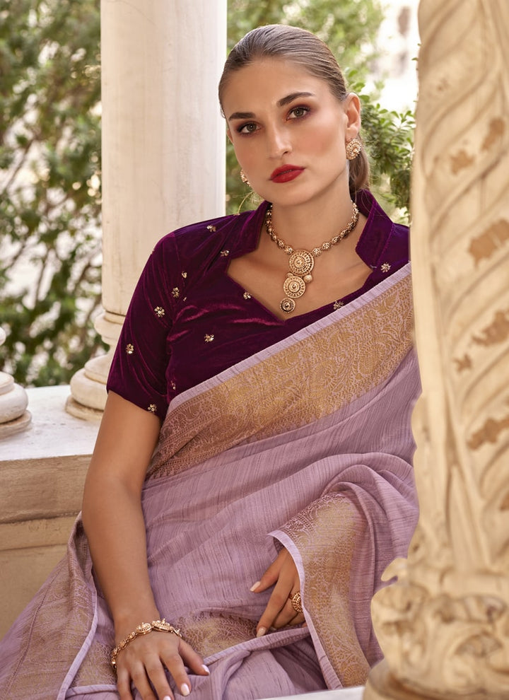 Lassya Fashion Lavender Elegant Linen Wedding Saree