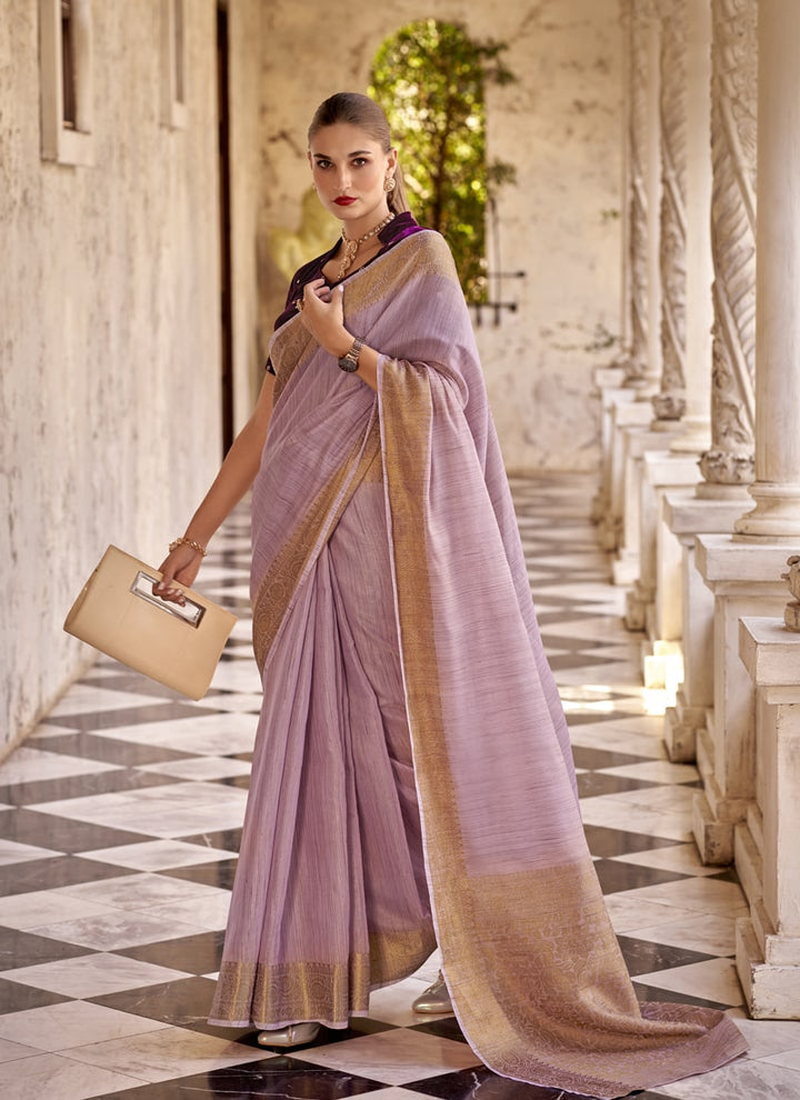 Lassya Fashion Lavender Elegant Linen Wedding Saree