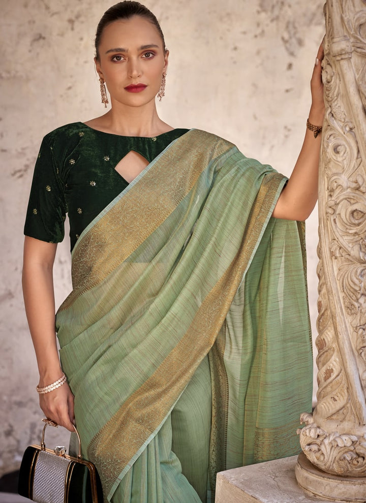 Lassya Fashion Pista Green Elegant Linen Wedding Saree