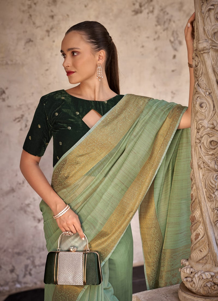 Lassya Fashion Pista Green Elegant Linen Wedding Saree