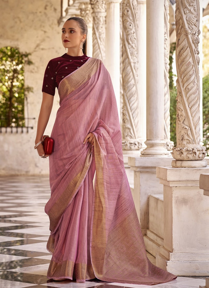 Lassya Fashion Dull Pink Elegant Linen Wedding Saree