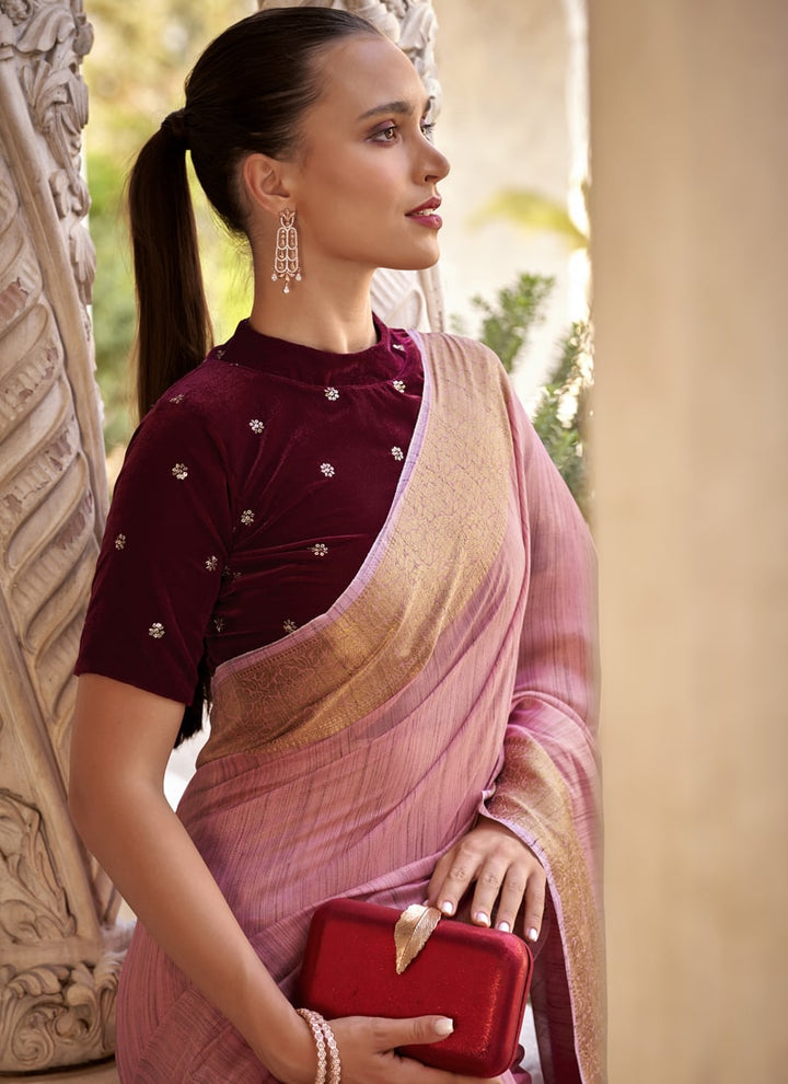 Lassya Fashion Dull Pink Elegant Linen Wedding Saree