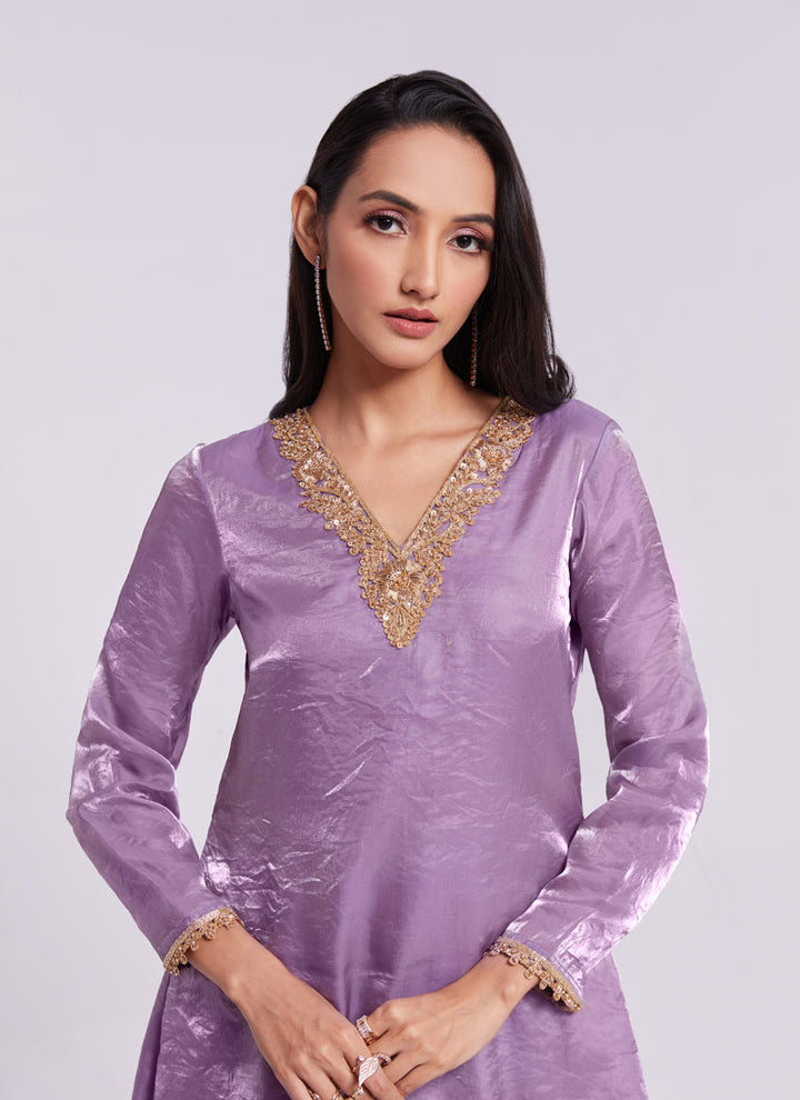 Lassya Fashion Lilac Handworked Pure Organza Straight Salwar Suit