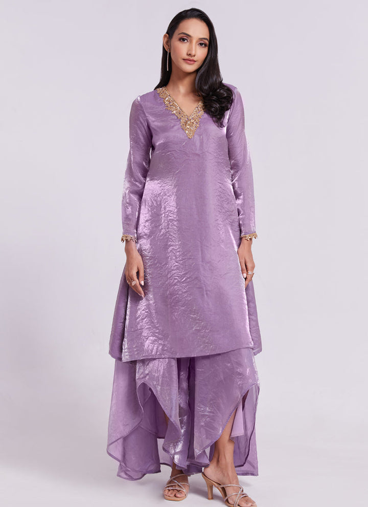 Lassya Fashion Lilac Handworked Pure Organza Straight Salwar Suit