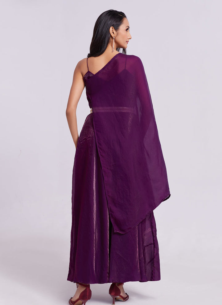 Lassya Fashion Wine Solid Pure Organza Party Wear Gown