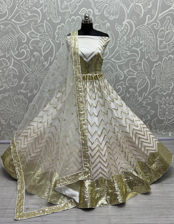 Lassya Fashion Snow White Elegant Net Wedding Lehenga