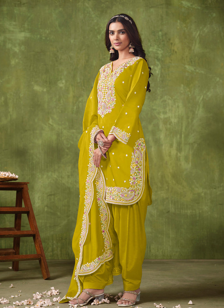 Lassya Fashion Mustard Yellow Elegant PV Chanderi Straight Salwar Suit