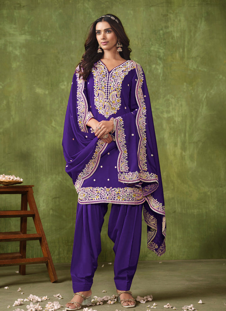 Lassya Fashion Midnight Blue Elegant PV Chanderi Straight Salwar Suit