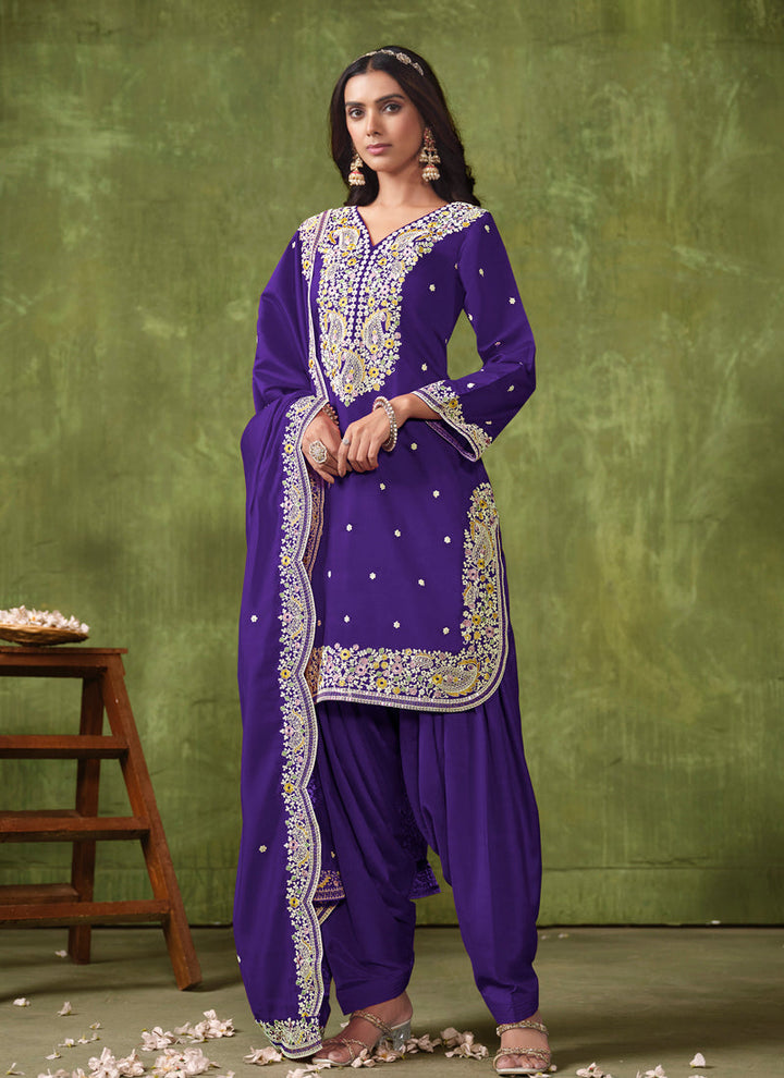 Lassya Fashion Midnight Blue Elegant PV Chanderi Straight Salwar Suit