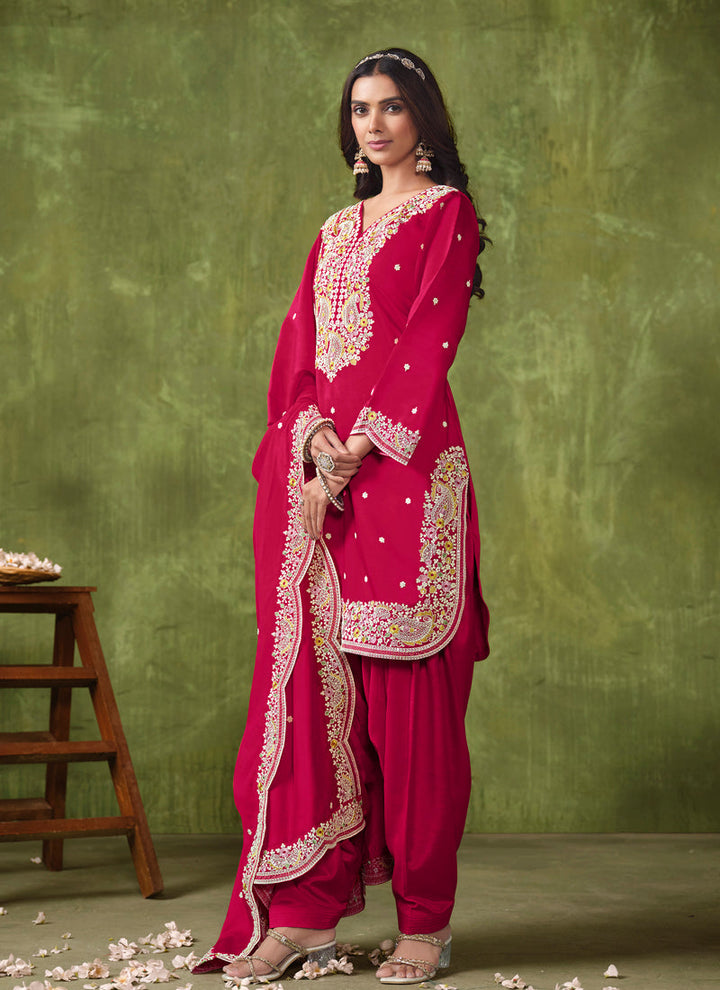 Lassya Fashion Rani Pink Elegant PV Chanderi Straight Salwar Suit